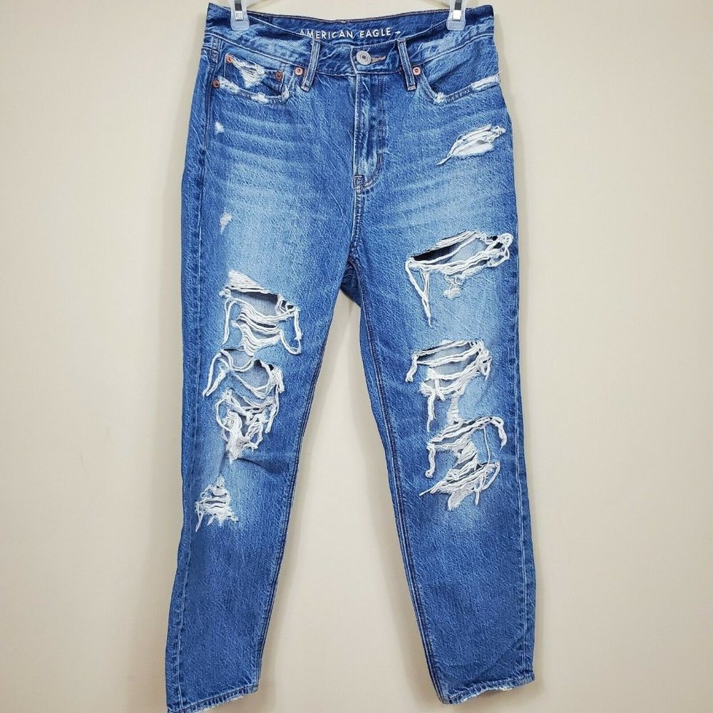 American Eagle 90's Slim Boyfriend Distressed Jeans Sz 0 Short Blue 100%Cotton